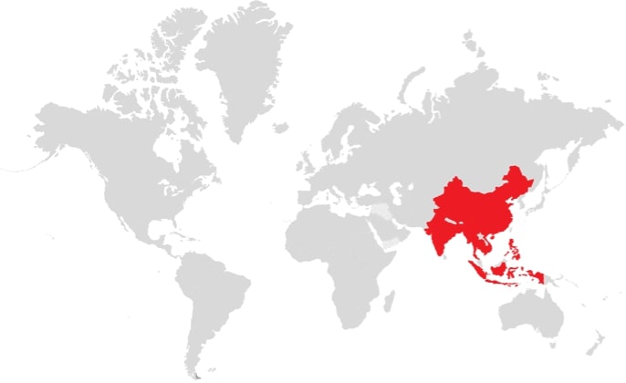 Karta med Asien markerat