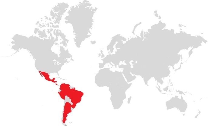 Karta med Latinamerika markerat