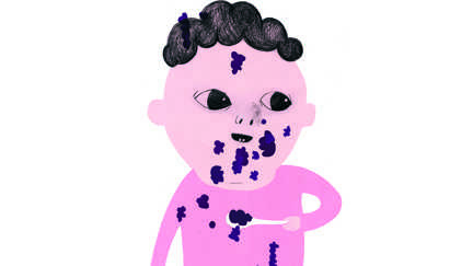 En tecknad bild av en liten  pojke som håller i en sked